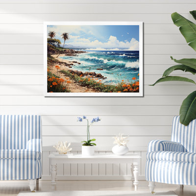«Beach Tropical Paradise Pointillism I», reproduction d'art sur toile