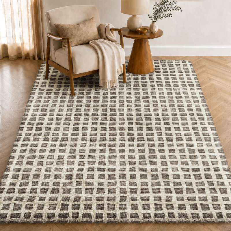 Tapis géométrique Dream Shag ADS727 lavable à la machine de qualité supérieure, Brown, 9' x 12'