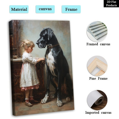 Topbout Girl & Great Dane Bond Wall Art - High-End Nostalgic Farmhouse Decor for Living Room