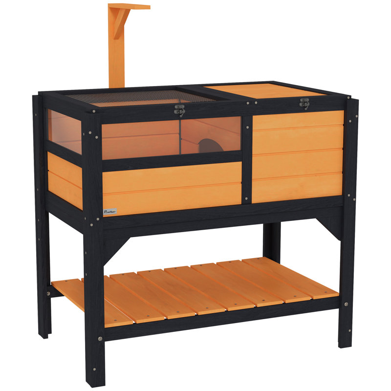 Wooden Tortoise House with Run Shelter Shelf Lamp Holder Yellow