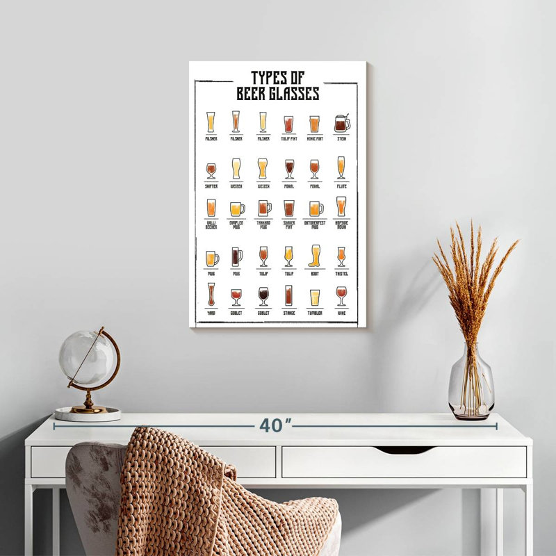 Yarlin Beer Glasses Chart, 24" H x 16" W