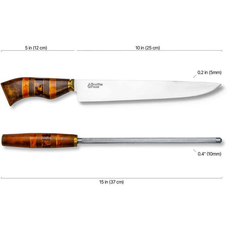 BRAZILIAN FLAME Ribs 10-inch Stainless Knife W/ Sharpener - One-color