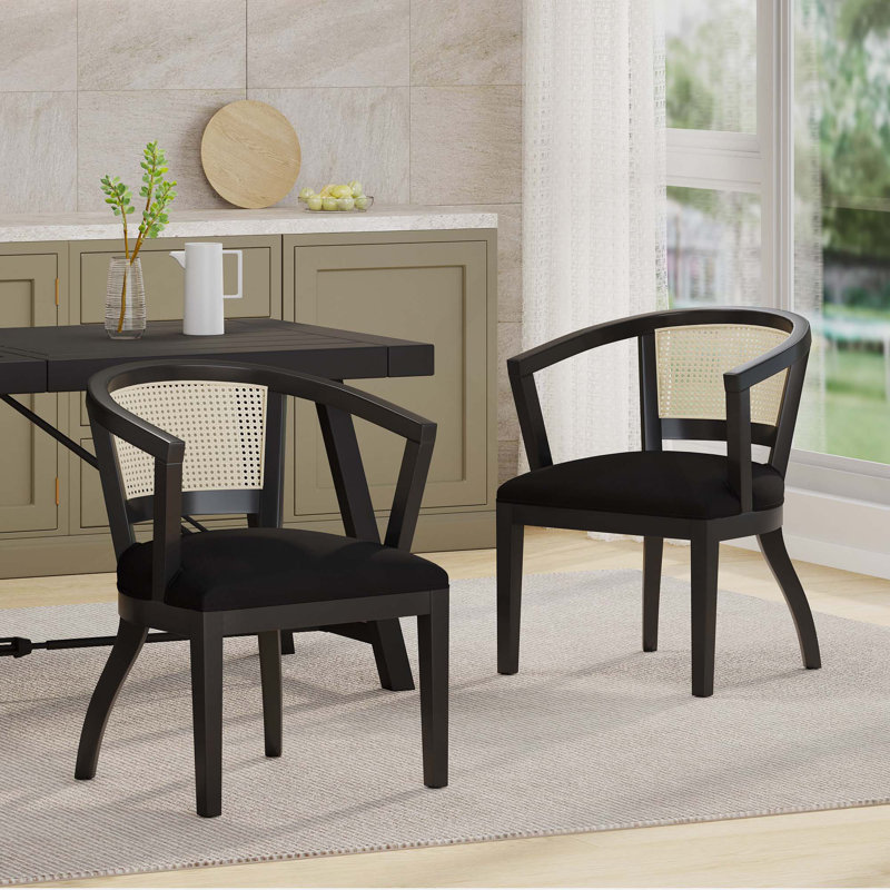 Traditional Upholstered Dining Chair with Backrest & Wooden Arms for Kitchen, Dining Room(Set of 2)
