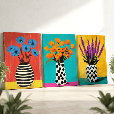 Ensemble de 3 vases floraux vifs pour grands espaces, trois pièces pour le salon, la chambre à coucher, le bureau et la maison, prêts à être suspendus
