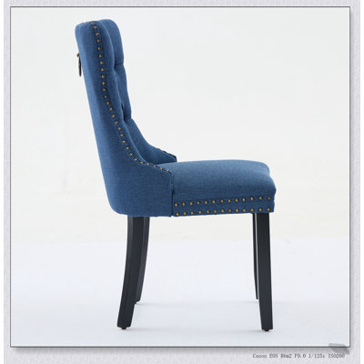 Ensemble de chaises de salle à manger modernes en bois massif capitonné avec revêtement en lin et pieds en bois, bleu, pour une élégance et un confort contemporains