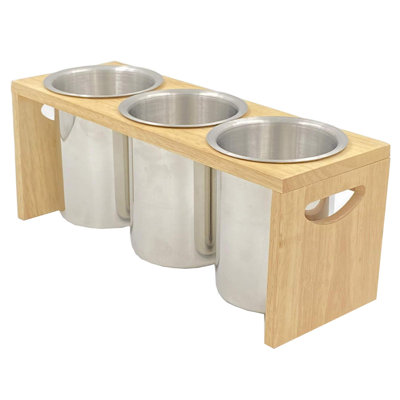Flatware Caddy Stainless Steel Cutlery Holder With Wood Base