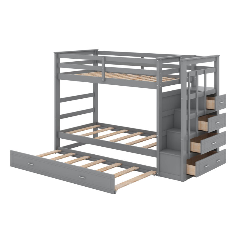 Twin Over Twin Bunk Bed With Trundle, Gray