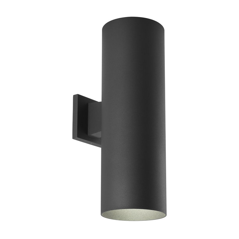Abbey 2-Light Damp Rated Black Aluminum Wall Light, Black