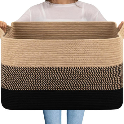Panier à couvertures, panier à linge en corde de coton, bac à jouets pour chambre de bébé, contenant pour le rangement des couvertures dans le salon