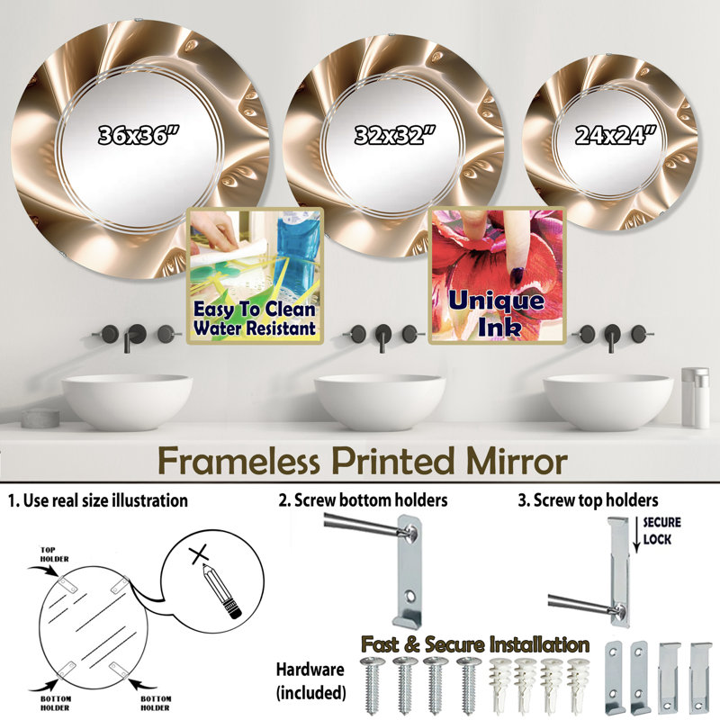 Espirit - Miroir mural moderne rond, 24 po x 24 po
