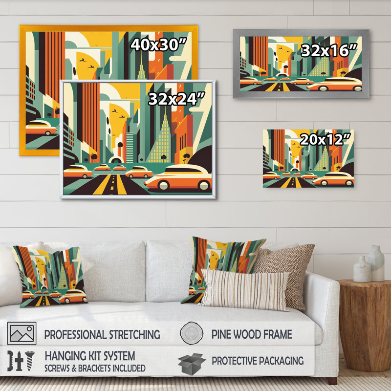 Futuriste paysage urbain II - reproduction sur toile, L 20 po x H 12 po, Toile tendue