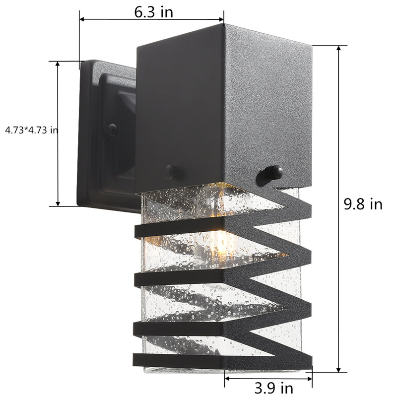  Shackelford Black 10'' H Outdoor Wall Lantern with Dusk to Dawn and Seeded Glass