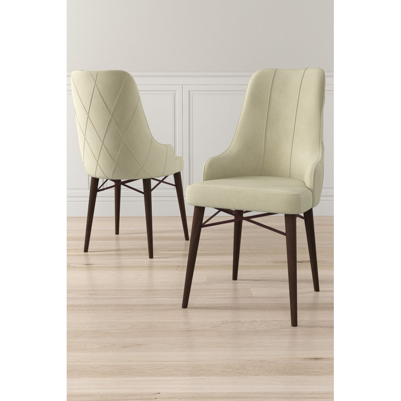 Ensemble de chaises modernes scandinaves (2 pièces), crème et brun | Cadre 100% métal, pieds en bois, dimensions: 18,1 po x 37,4 po x 16,5 po | Dossier 22 en mousse et 28 sièges en mousse pour un confort ultime | Conception élégante et durable