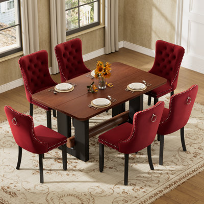 Modern Walnut Dining Table Set with 4/6 Velvet Chairs, MDF & Solid Wood for Small Spaces, Kitchen, Dining