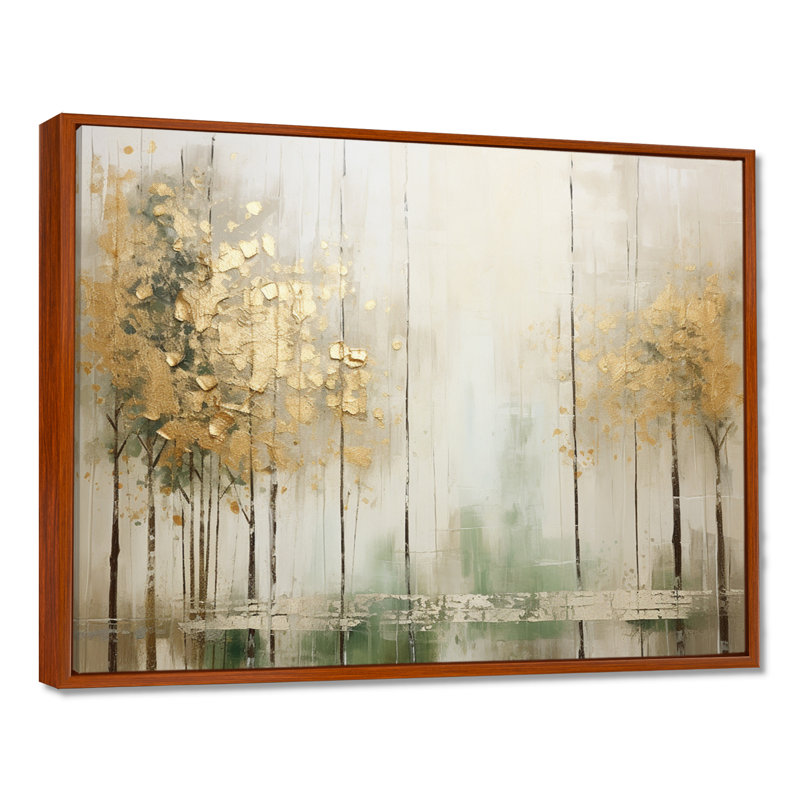 «Minimalisme beige et forêt dorée II», reproduction d'art sur toile, H 24 po x l 32 po x P 1 po, Brown Floater Framed