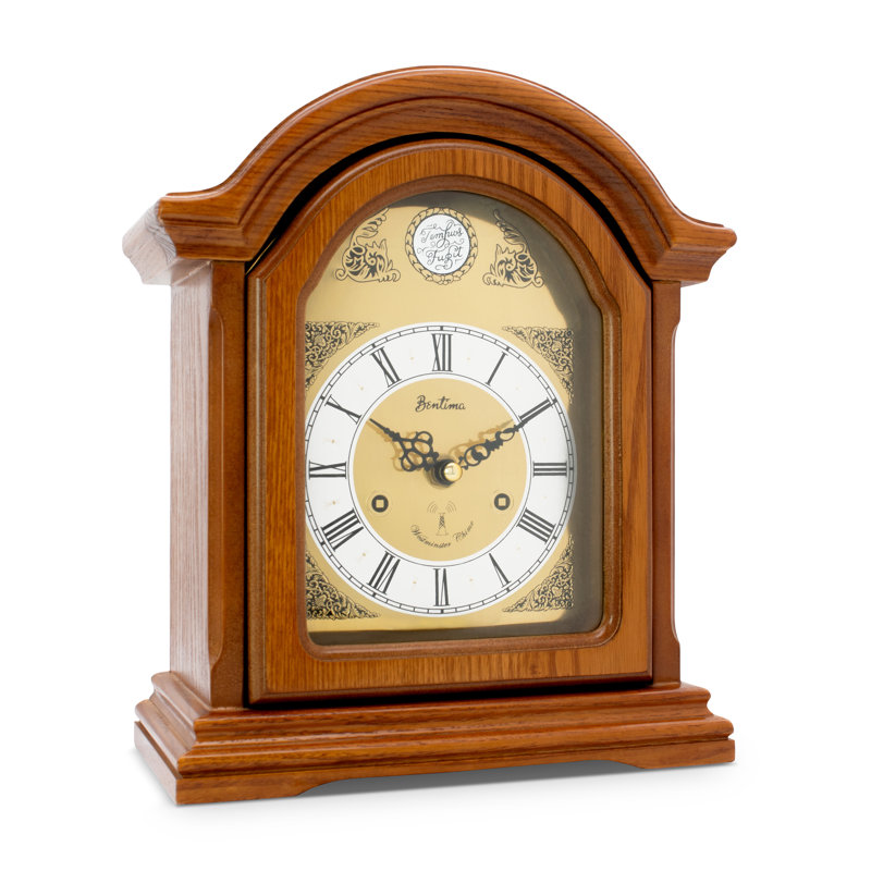 Roman Numeral Linden Solid Wood Atomic Tabletop Clock in Wood