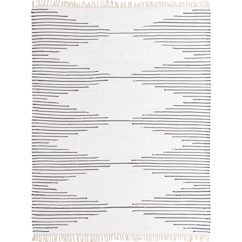 Tapis uni / rayé couleur crème Bracen, Rectangle 8 pi x 10 pi