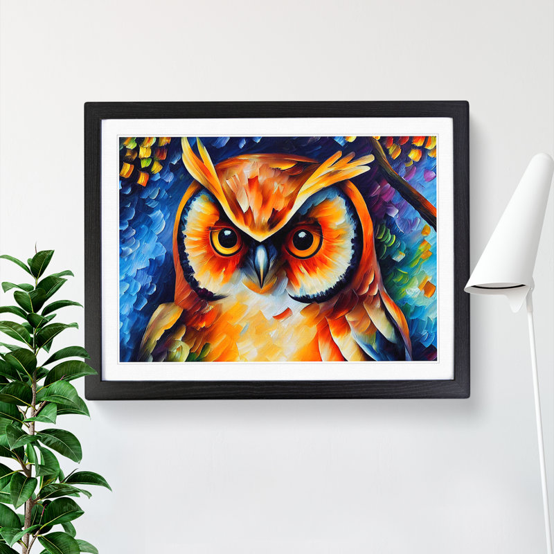 Long Eared Owl Vol.1 Abstract - Single Picture Frame Print, Black, 46cm H x 64cm W