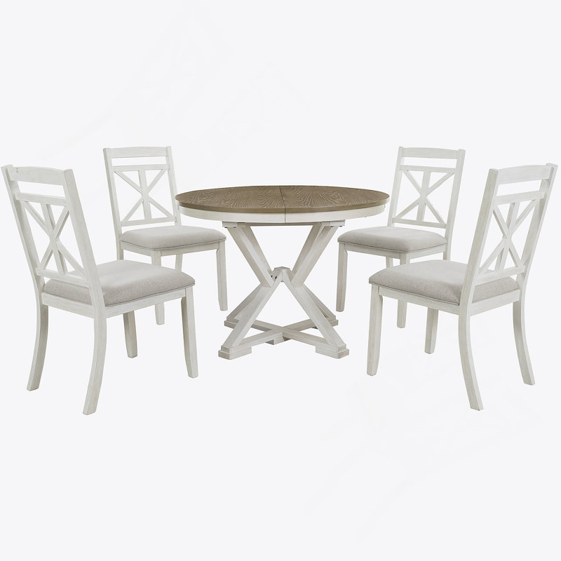 Ensemble de table de salle à manger 5 pièces, table ronde extensible et 4 chaises rembourrées pour la salle à manger et le salon