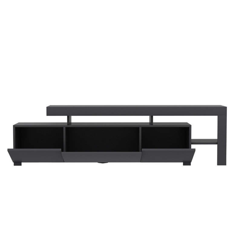 Modern Anthracite TV Stand with LED Lights, 63.8 x 20.9 x 14.6 inches | 100% Melamine Coated Particle Board, Thickness: 0.7 inches | Wall-Mountable, Multiple Shelves for Storage, Stylish & Functional Design