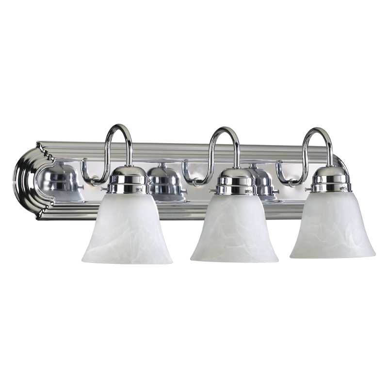 Wolfenbarger 3 - Light Vanity, Chrome, 100 Watt, White Faux Alabaster Glass