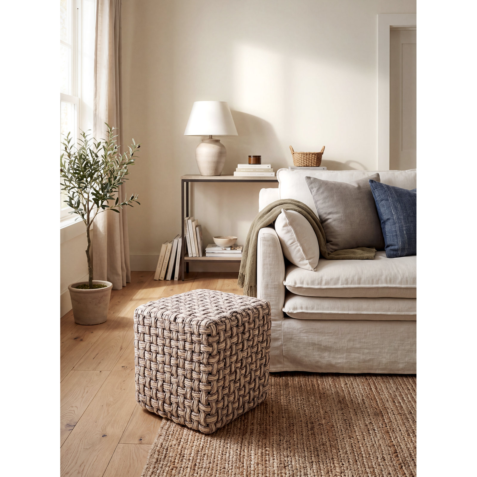 Etha 18" Pouffe, Cream