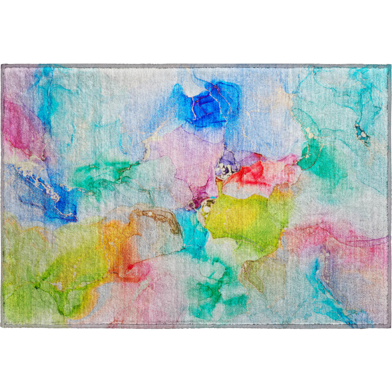 Tapis bleu Cerrito AMF526 lavable à la machine de qualité supérieure, Rectangle 1 pi 8 po x 2 pi 6 po