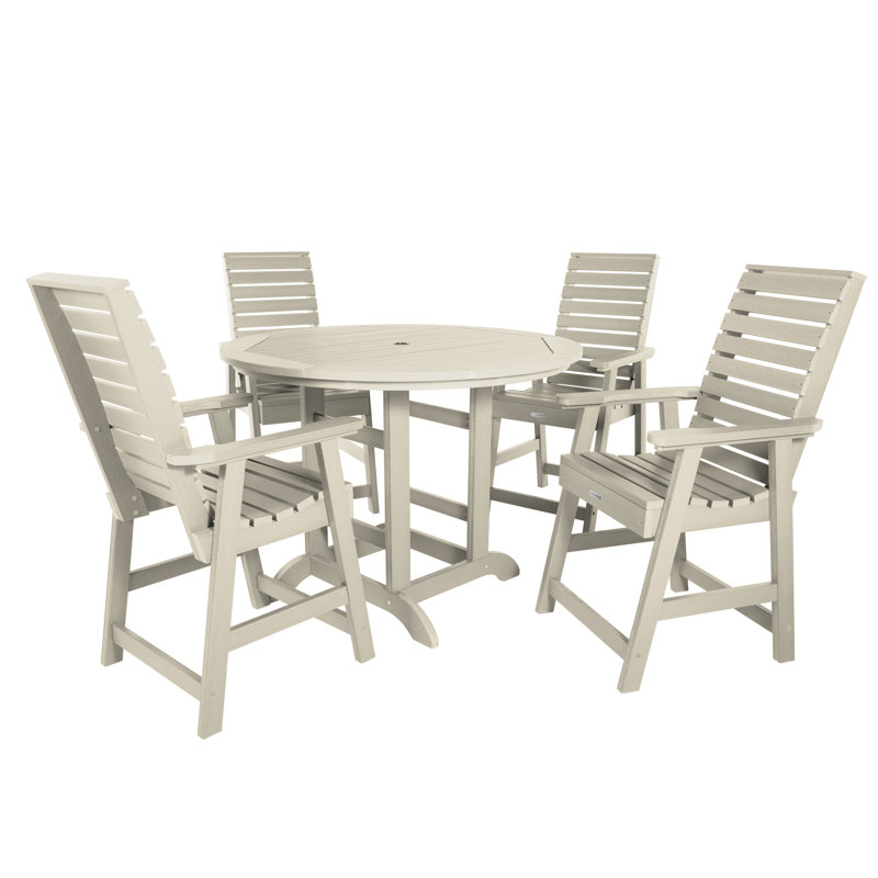 Midwest 4-Person, 48" Round Table, 5-Piece Outdoor Dining Set, Whitewash, 62.5" L x 62.5" W x 43.3" H
