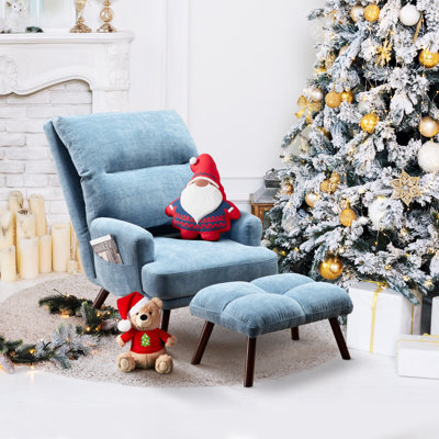 Velvet Accent Chair with Ottoman