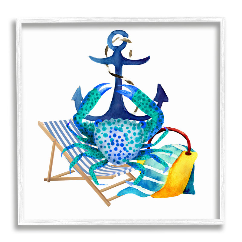 «Highland Dunes Anchor & Beach Crab», estampe numérique par Jesse Keith, Giclée encadrée blanc bord de mer