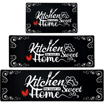 Kitchen Mat Set – Grey – 3-Piece, Non-Slip Cushioned Waterproof Comfort Rugs For Floor, Sink & Laundry Room, Farmhouse Style
