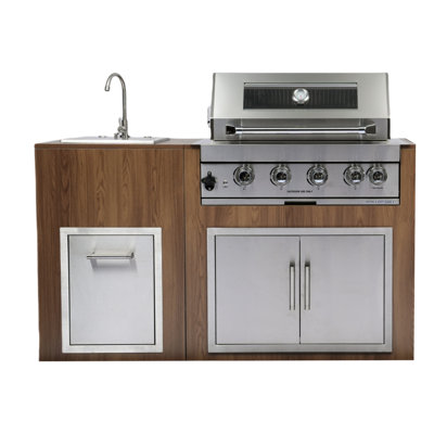 32 Inch Outdoor Built - In Gas Grill 60000 Four Burners, Infrared Rear Burner, Double Door And Drawer, 304# Stainless Steel Sink, Heavy Duty , Bottle Opener, Halogen Lights, Grease Tray, Cut Out