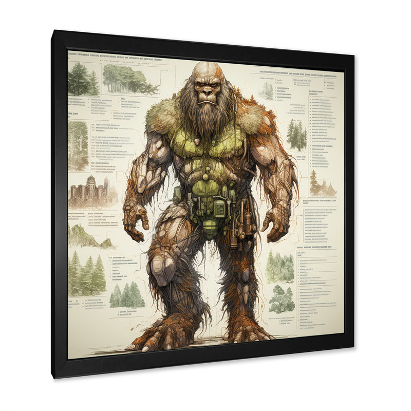 Schéma de dessin Bigfoot - Bigfoot Wall Art Living Room, Cadre simple noir, H 24 po x l 24 po x P 1 po