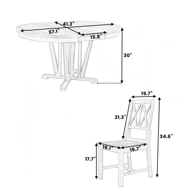 Ensemble de table de salle à manger extensible 5 pièces Rustic