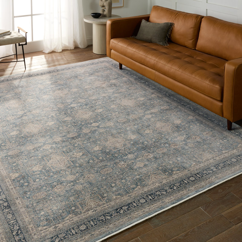Tapis bleu / taupe Brinson, Rectangle 6 pi 3 po x 9 pi 6 po