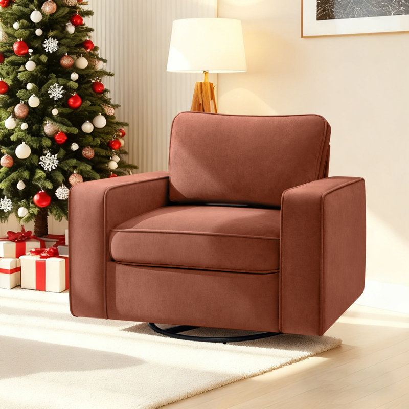 Fauteuil pivotant rembourré de 36,2 po de largeur, Brun-roux