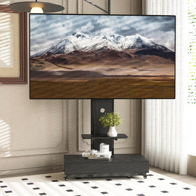 Chariot de télévision mobile avec tiroir à pousser et tirer - pour le salon, la chambre à coucher et le bureau, convient aux téléviseurs de 32 à 75 pouces, support de plancher avec roues verrouillables, noir