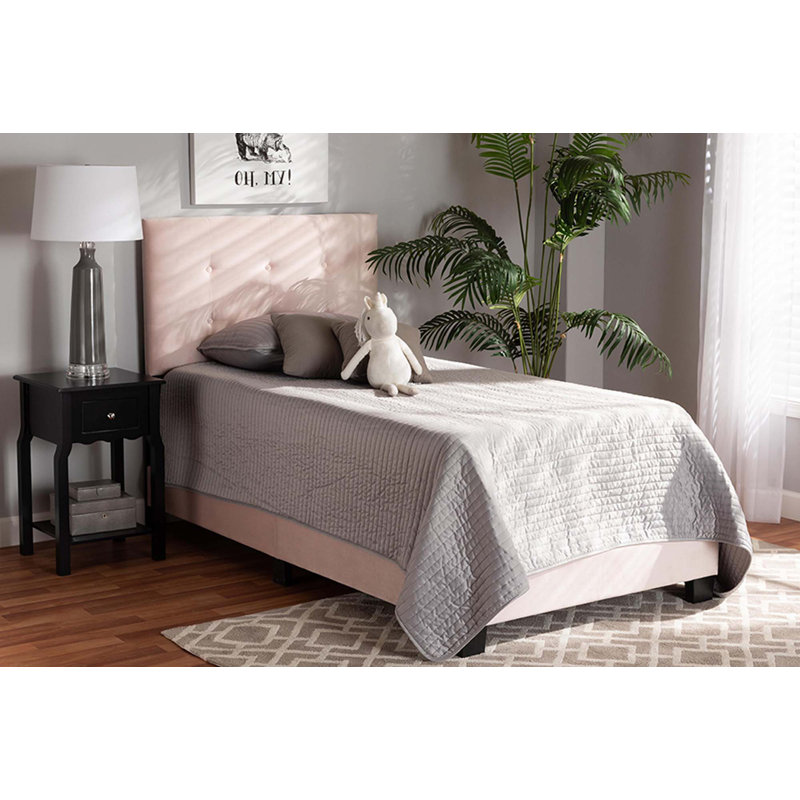 Lit tapissier capitonné standard Purcellville, Simple, Rose clair