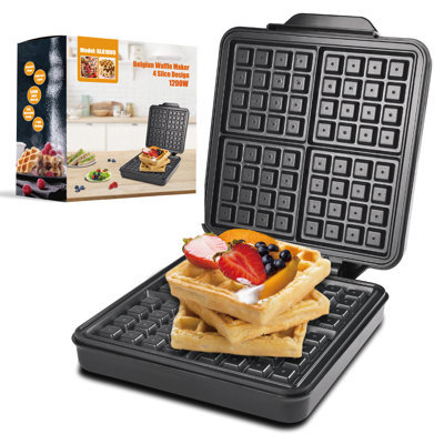 Family-size 4 Slice Waffle Maker, Non-stick Extra Large Plates For Easy Clean Up, Anti-scald Design, Black & Silver, 1200w