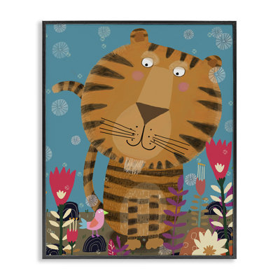 Boho Tiger & Flowers Framed Giclee, design by Carla Daly