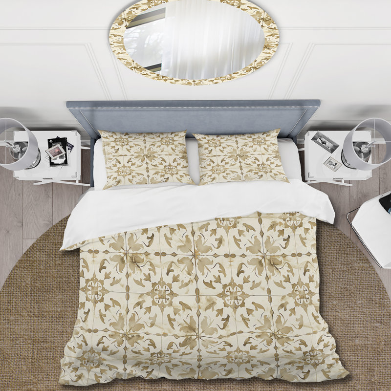 Ensemble de housse de couette crème Vintage Tile II - Country, Housse de couette pour grand lit + 2 taies décora