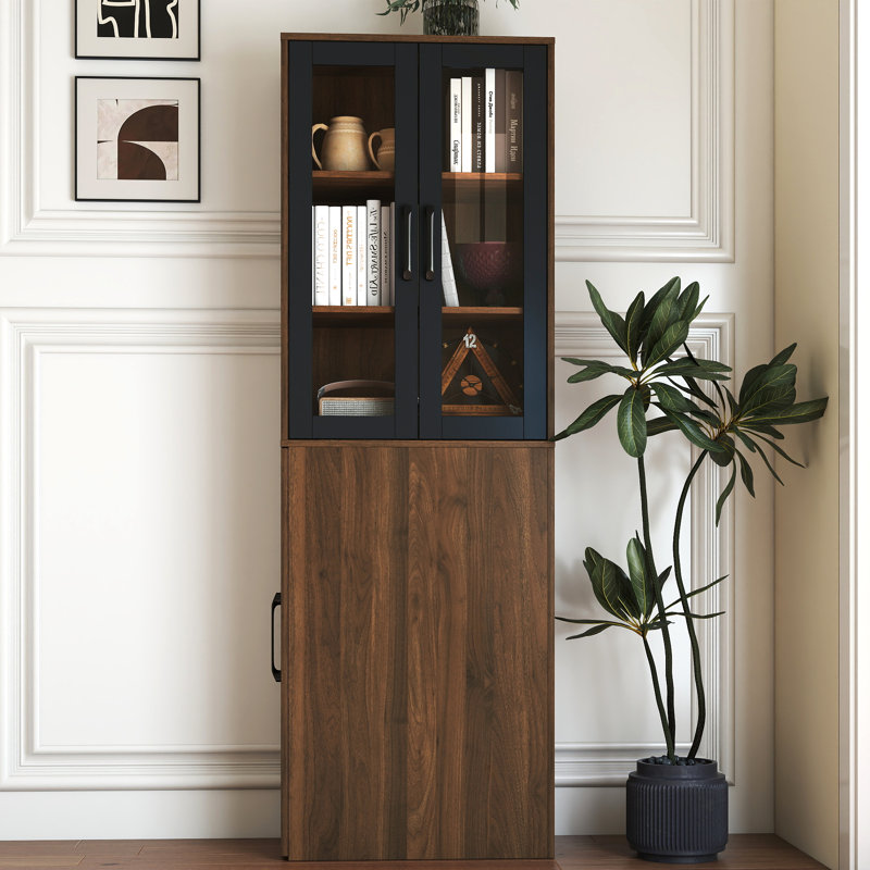Alice 70.87" Display Storage Cabinet with Glass Doors & Pull-Out Shelves, Walnut