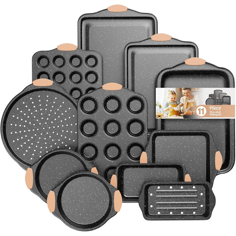 11-Piece Stackable Nonstick Bakeware Set, Multi-Functional Baking Pans with Unique Loaf Pan for Home Kitchen