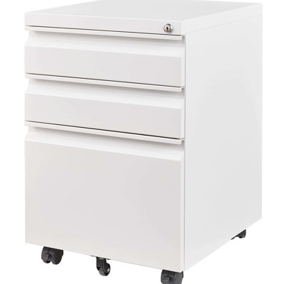 Classeur en métal 3 tiroirs avec serrure, blanc. Entièrement assemblé pour l'espace de travail. Contient des dossiers de lettres / légal / a4. Espace de rangement sécurisé. Tiroirs avec plateau à crayons amovible. Une mobilité en douceur grâce au