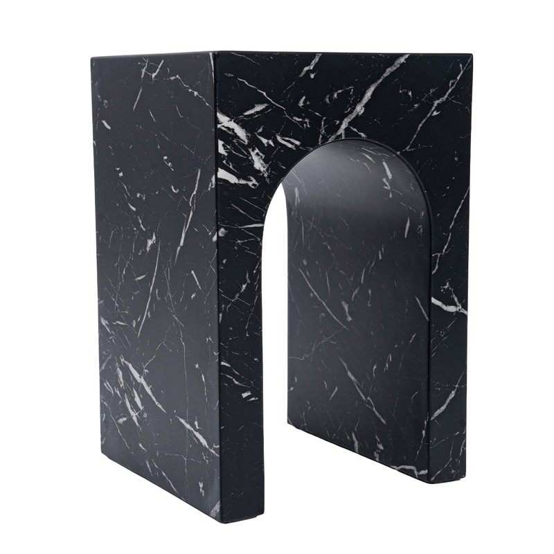 Modern 18" Hollow Arch Faux Marble Square Side Table With Engineered Cementitious Composites End Table For Living Room, Black