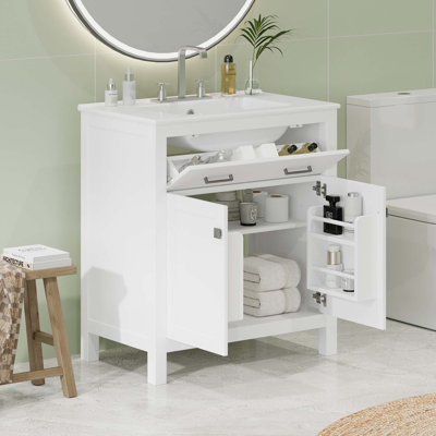 Meuble-lavabo 30 po avec lavabo en céramique, portes à fermeture en douceur