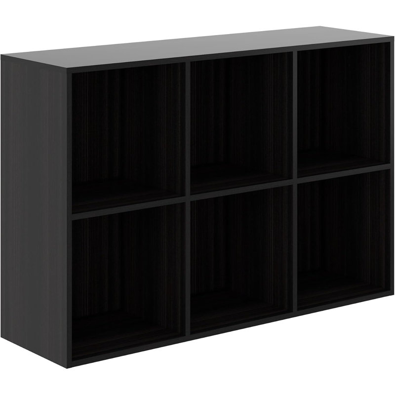 Latitude Run® Shoe Rack, 6 Compartment Open Storage Display Shoes Organizer FSSR016, Obsidian Wood