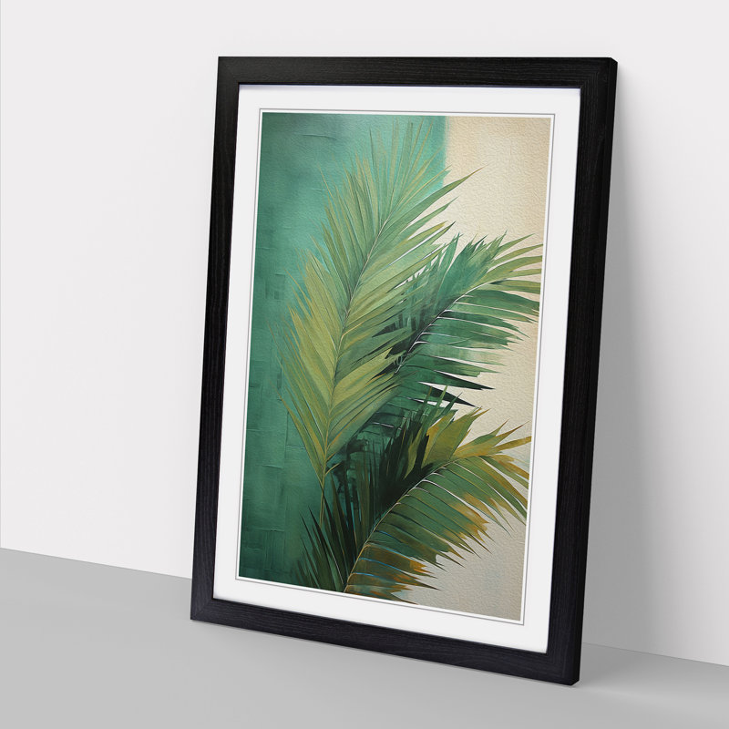 Palm Leaf Gestural - Single Picture Frame Print on Wood, Black Framed, 46cm H x 34cm W x 2" D