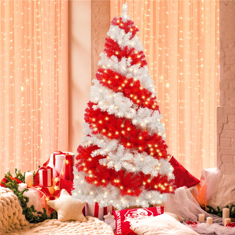 Arbre de Noël artificiel 6 pi avec 300 lumières à DEL et 900 branches flexibles, arbre de Noël en forme de canne de bonbon, arbres de Noël créatifs, décorations de Noël