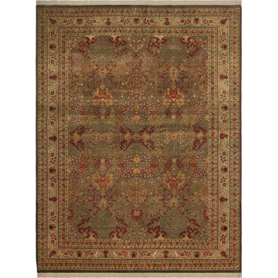 Tapis oriental en laine brun / vert 9 pi 1 po x 12 pi Aaru